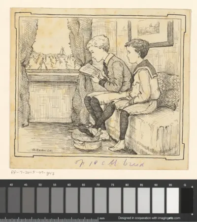 Jongen leest voor op een bank