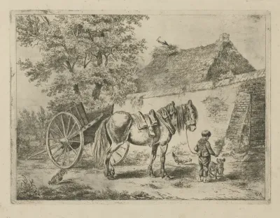 Jongen met een paard en hond