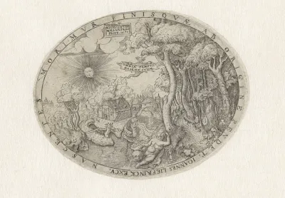 Jongen met een schedel en zandloper in een landschap