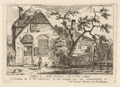 Jongen met hoepel bij een boerderij