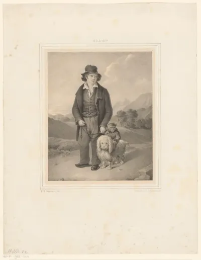 Jongen met hond en aap in landschap