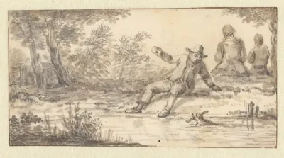 Jongen met hond spelend in het water