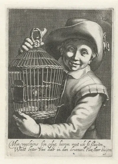 Jongen met vogelkooi