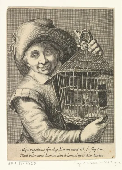 Jongen met vogelkooi