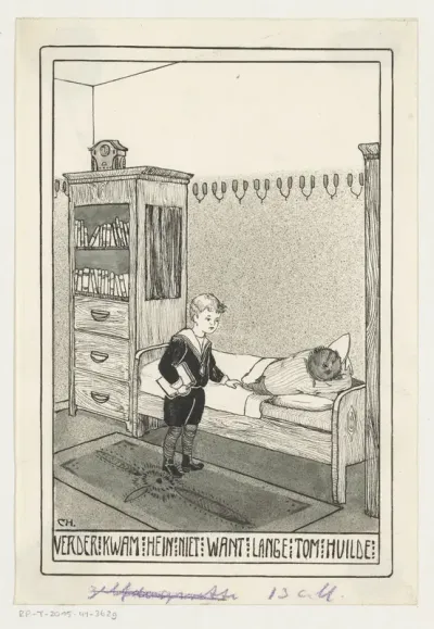Jongen naast het bed van een huilende jongen