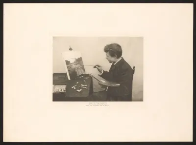 Jongen schildert een landschap