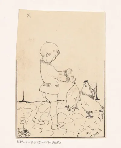Jongen tussen de kippen