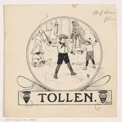 Jongens spelen met draaitollen