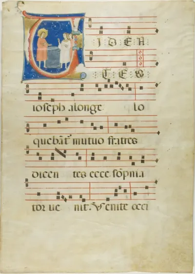 Joseph and his Brothers at the Well, Initial V from an Antiphonary