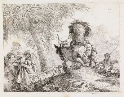 Joseph Carrying the Basket, and Mary Helped by an Angel as they Pass a Flock of  Sheep (The Flight into Egypt XXIV)