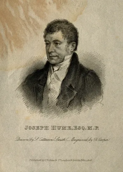 Joseph Hume. Stipple engraving by R. Cooper, 1826, after S. Catterson-Smith