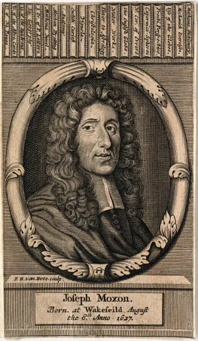 Joseph Moxon. Line engraving by F. H. van Hove, 1692