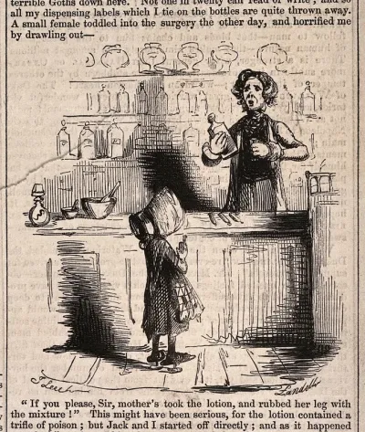 Joseph Muff an unscrupulous physician and pharmacist giving child a mixture of medicine for her mother
