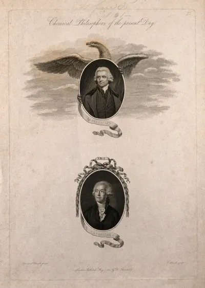 Joseph Priestley (above) and Antoine Lavoisier (below) Line engraving by R