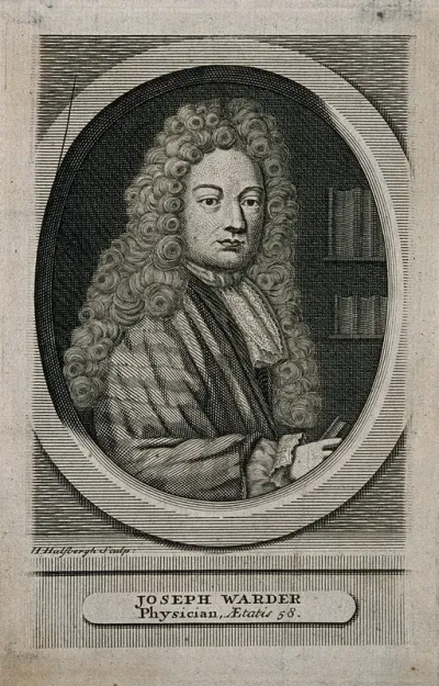 Joseph Warder. Line engraving by H. Hulsbergh, 1726