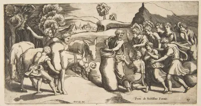 Joseph's cup being discovered in Benjamin's sack of grain