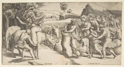 Joseph's cup being discovered in Benjamin's sack of grain