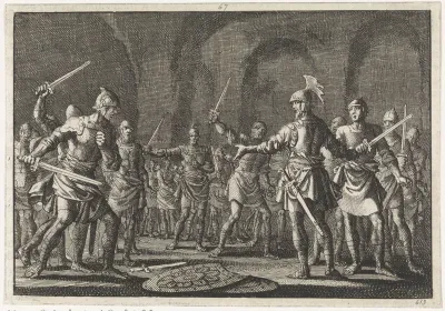 Josephus na de verovering van Jotapata met 40 metgezellen in een grot