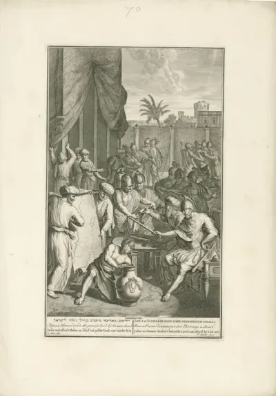 Jozua en Eleazar delen het beloofde land uit