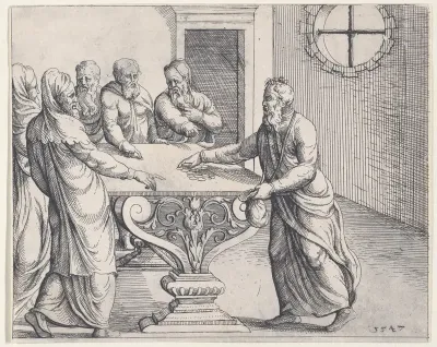 Judas Being Paid the 30 Pieces of Silver, from Old and New Testaments