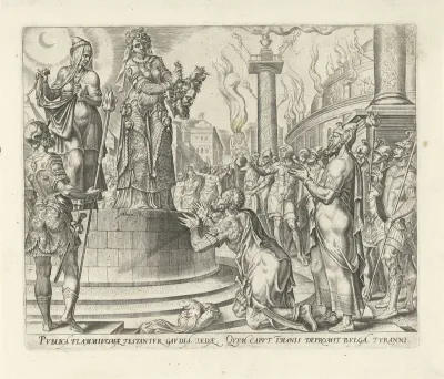 Judit toont het hoofd van Holofernes aan het volk