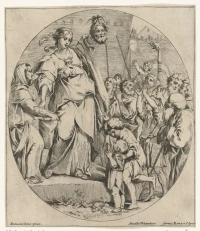 Judit toont het hoofd van Holofernes aan het volk