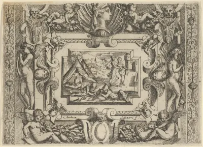 Judith and maidservant with the head of Holofernes, set within an elaborate frame
