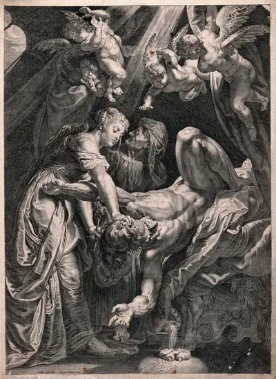 Judith decapitating Holofernes with a sword