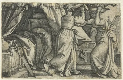 Judith en haar dienstmaagd met onthoofde Holofernes