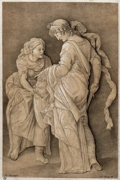 Judith puts the head of Holofernes in a bag held by her servant