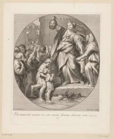 Judith toont het hoofd van Holofernes aan het volk