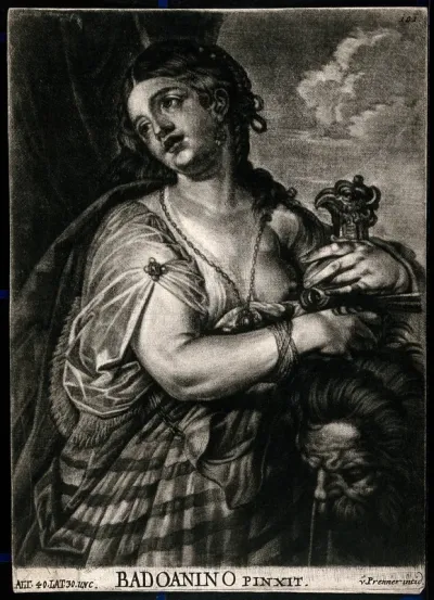 Judith with a sword holding the head of Holofernes