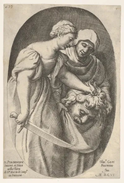 Judith with the head of Holofernes in her left hand and a sword in her right hand, accompanied by a female attendant, from a series of four Old Testament subjects