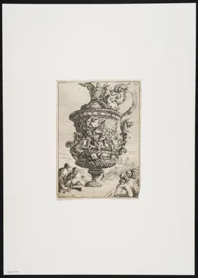 Jug turned left, decorated with horses, human figures and leaf motives