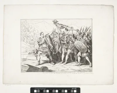 Julius Caesar en zijn leger trekken de Rubicon over