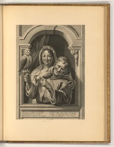 Junge Frau und Narr mit Eule