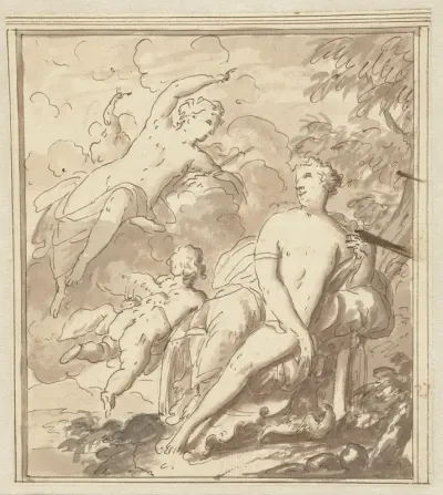 Juno bij Venus in haar strijdwagen met Cupido