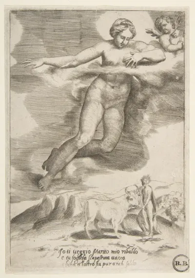 Juno watching Jupiter and Io, from "The Loves of the Gods"