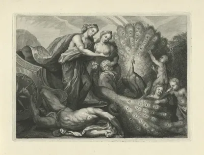 Juno zet de ogen van Argus in de staart van haar pauw