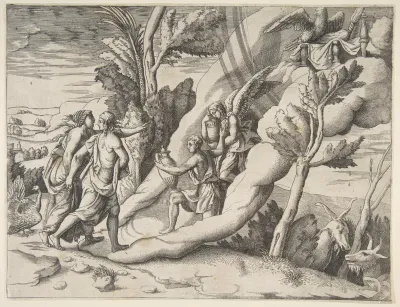 Jupiter and Juno being received in the heavens by Ganymede and Hebe, from "Division of the Universe"
