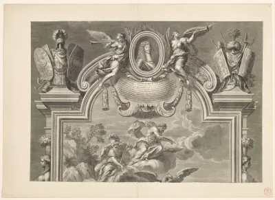 Jupiter geeft de cyclopen aanwijzingen voor het smeden van het schild van Theseus