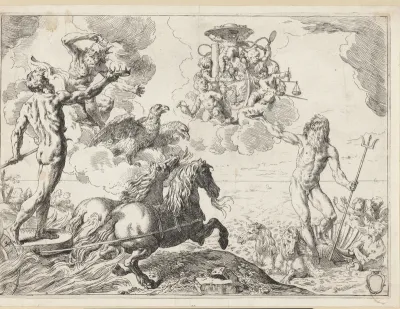 Jupiter, Neptunus en Pluto bieden hun kroon aan het wapen van kardinaal Scipione Borghese aan
