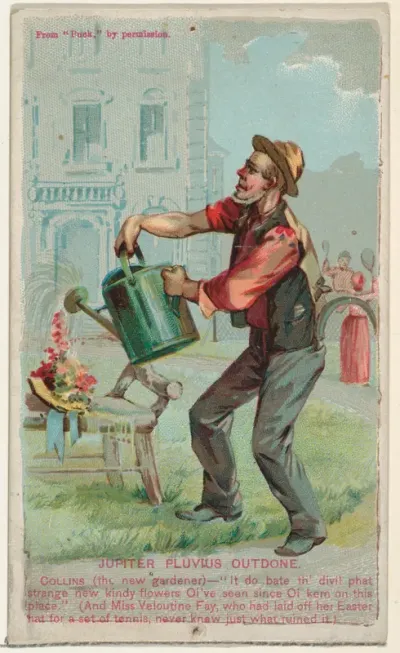 Jupiter Pluvius Outdone, from the Snapshots from "Puck" series (N128) issued by Duke Sons & Co. to promote Honest Long Cut Tobacco