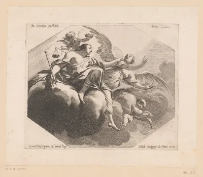 Justitia met een engel op een wolk
