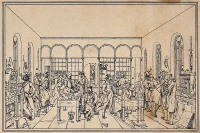 Justus von Liebig and colleagues at work in the analytical laboratory in Giessen
