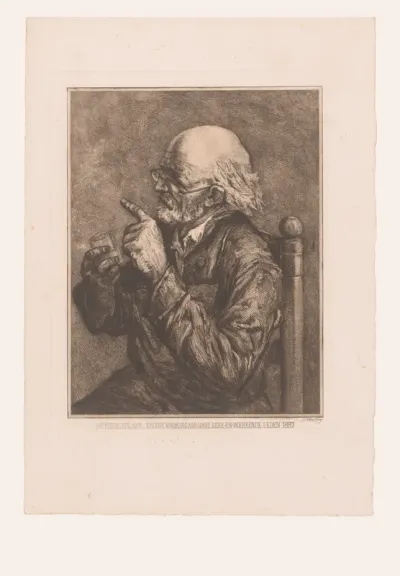 Kaalhoofdige man met een glas in de hand