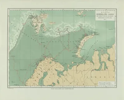 Kaart der Noordelijke IJszee met reisroute der Willem Barents Kommandant A. de Bruyne 1878