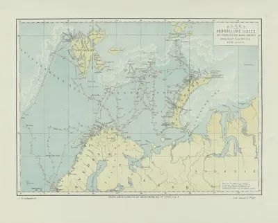 Kaart der Noordelijke IJszee met reisrouten der Willem Barents Kommandant A. de Bruyne 1878 en 1879