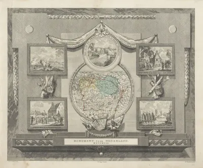 Kaart en voorstellingen van de gevechten in Brabant en Limburg, 1793