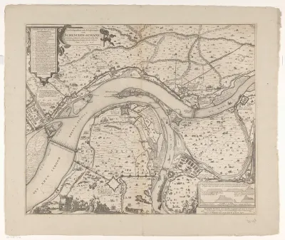 Kaart met beleg en verovering van Schenkenschans door Frederik Hendrik, 1635-1636